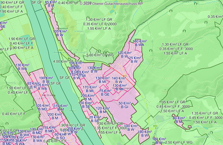 Screenshot der Bodenrichtwerte Bad H�nningen