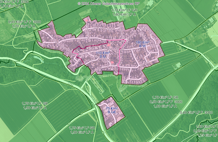 Screenshot der Bodenrichtwerte Bruchhausen Westerwald