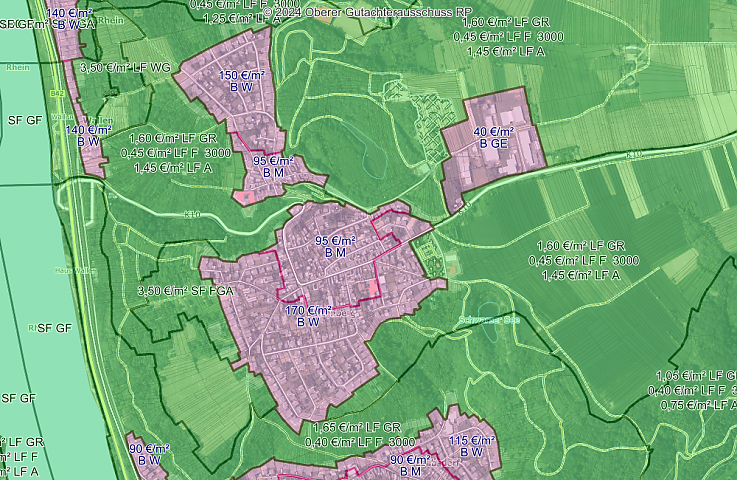 Screenshot der Bodenrichtwerte Dattenberg