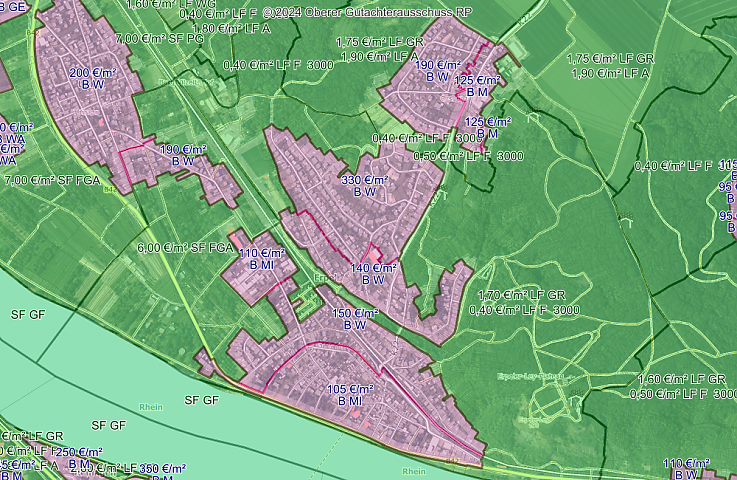 Screenshot der Bodenrichtwerte Erpel