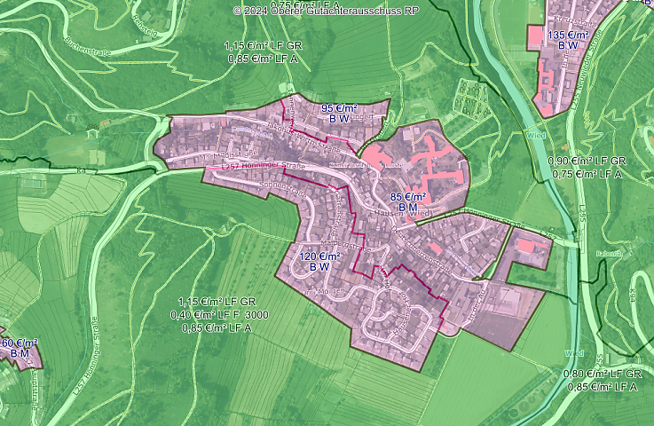 Screenshot eder Bodenrichtwerte Hausen an der Wied