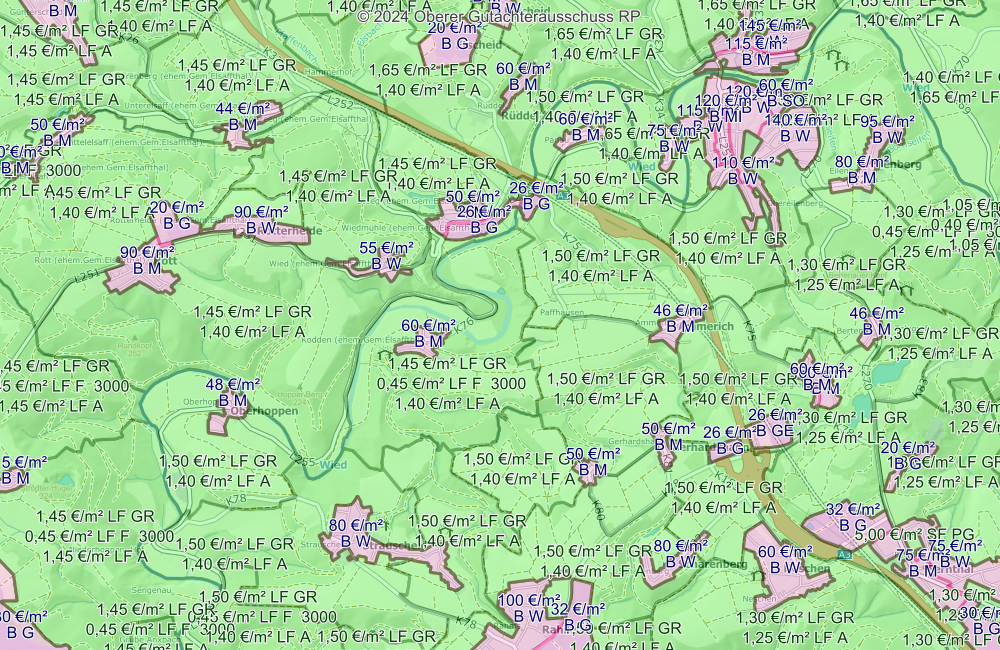 Screenshot einer Bodenrichtwerte Neustadt an der Wied
