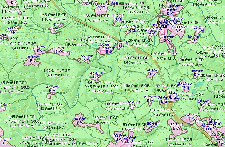 Screenshot der Bodenrichtwerte Neustadt an der Wied