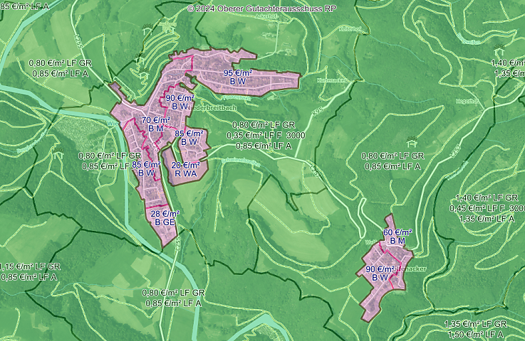 Screenshot der Bodenrichtwerte Niederbreitbach