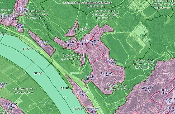 Screenshot der Bodenrichtwerte Ockenfels