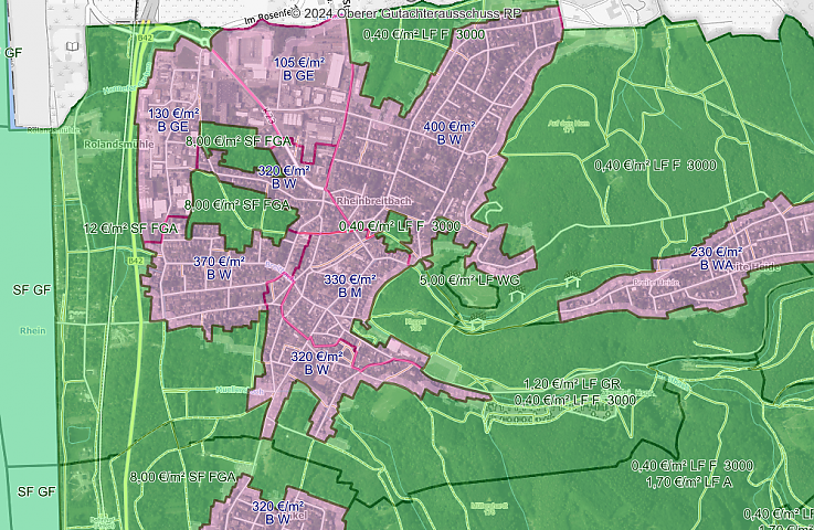 Screenshot der Bodenrichtwerte Rheinbreitbach