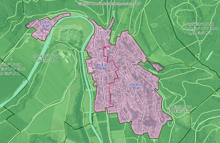 Screenshot der Bodenrichtwerte Ro�bach an der Wied