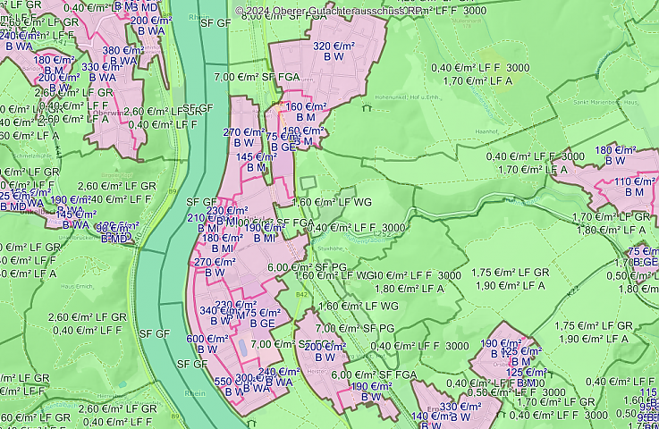 Screenshot der Bodenrichtwerte Unkel