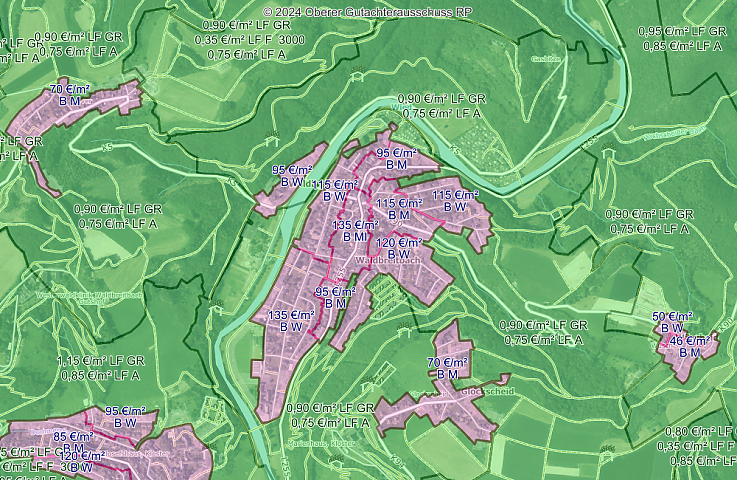 Screenshot der Bodenrichtwerte Waldbreitbach