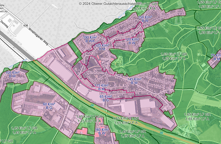 Screenshot der Bodenrichtwerte Windhagen