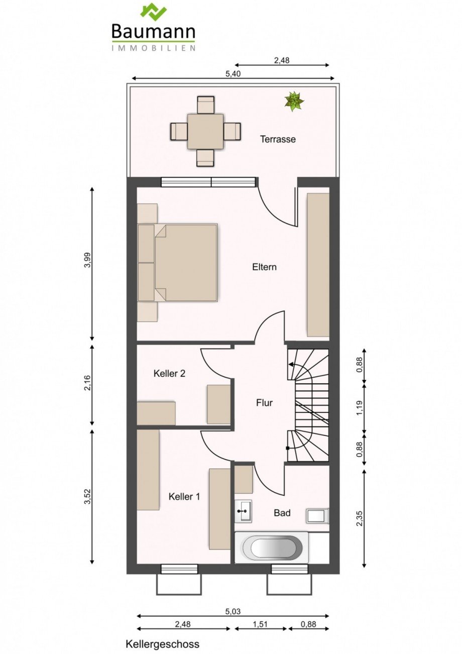 Untergeschoss Reihenmittelhaus Linz am Rhein
