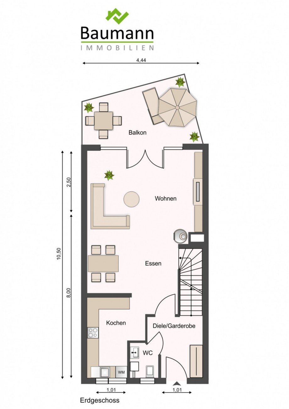 Grundriss EG Reihenmittelhaus Linz am Rhein
