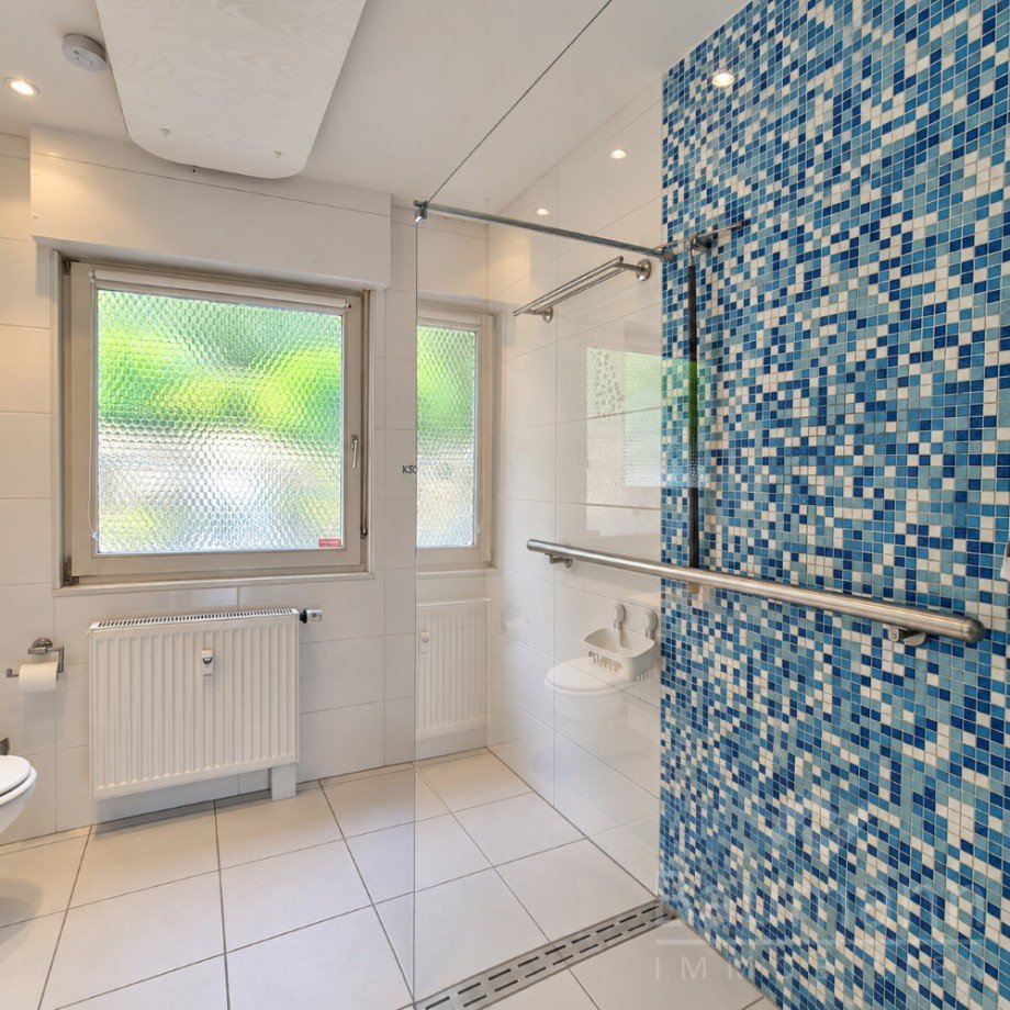 Modernes barrierefreies Bad mit Blaumosaik - Einfamilienhaus in Bad H�nningen (*) Einfamilienhaus Bad H�nningen
